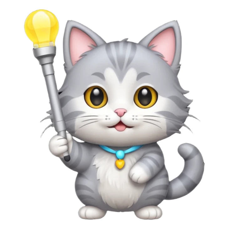 chibi cute gray cat holding a light stick happily sticker