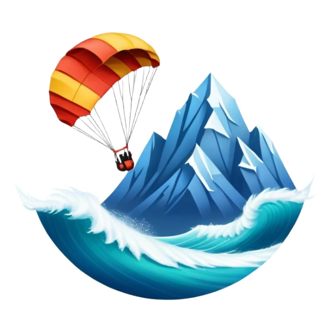 A bold emblem featuring a combination of symbols representing various extreme sports, like a mountain peak, a parachute, and a wave. The design is dynamic and sharp, capturing the thrill and adventure of extreme sports, with a strong, energetic vibe. sticker