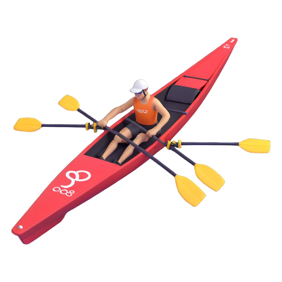 single-person Olympic rowing boat with professional racing style, rower included, detailed, top-down view sticker