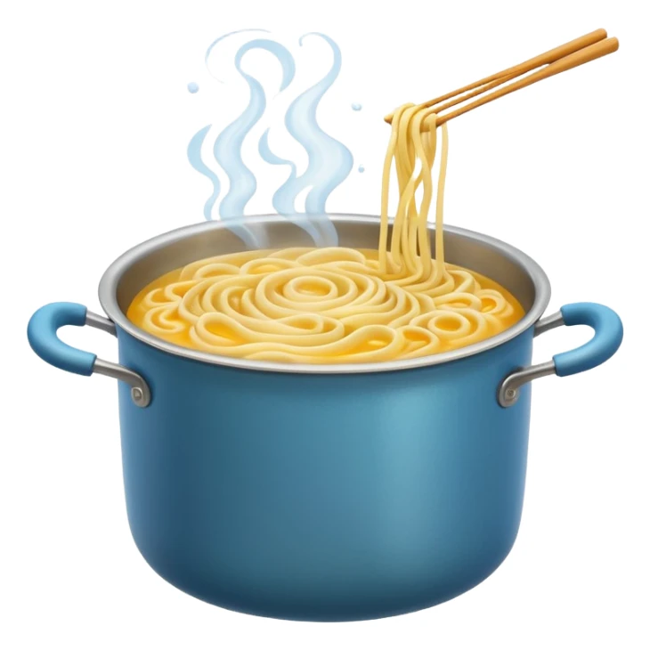 Noodles cooking in a pot of boiling water sticker