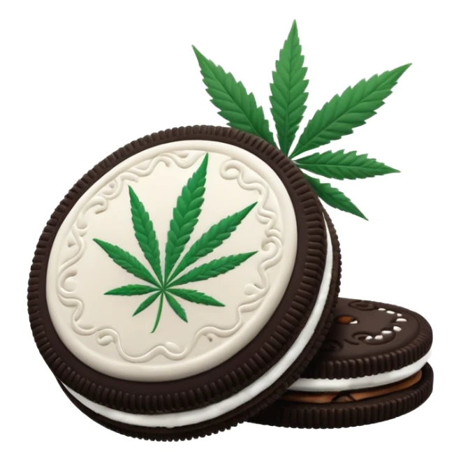 black and white oreo cookies with cannabis leaf sticker