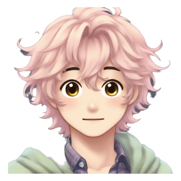 Gorgeous romantic hot attractive anime style modern anime shojo guy with pretty medium-long messy hair and colorful eyes and blushing face aesthetic trending style  pastelcore cottagecore kawaiicore sticker