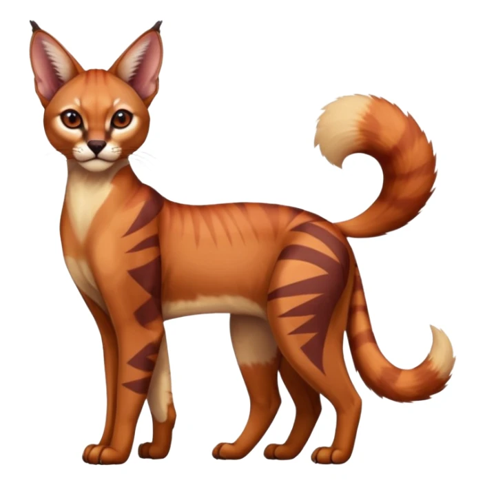 Patterned marked elegant slim furry cute beautiful cool edgy Caracal-Sphynx-Red-Panda-fusion-hybrid-animal-creature, full body sticker