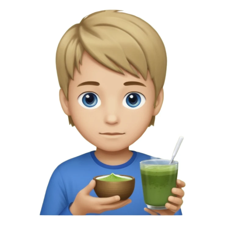 Boy who holds matcha has blue eyes and dark blonde hair sticker