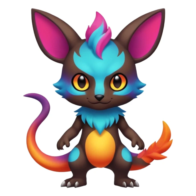 Vibrant colorful-gradient anime-styled edgy cool badass cute random Fakémon-creature, with random markings, full body sticker