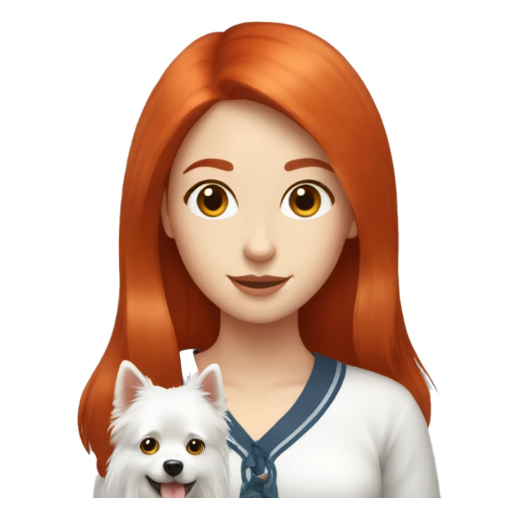 red hair girl with Japanese spitz dog sticker