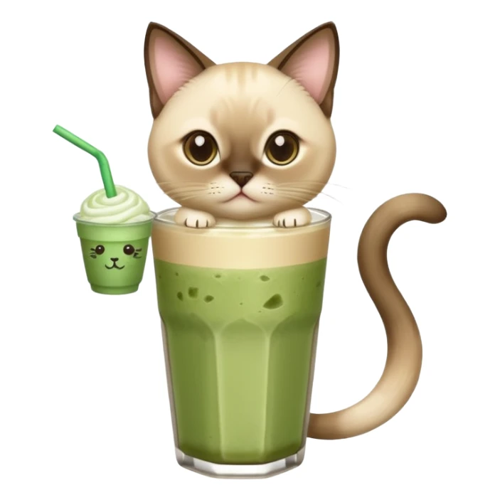 Siamese Cat holding in its paws an iced matcha latte sticker
