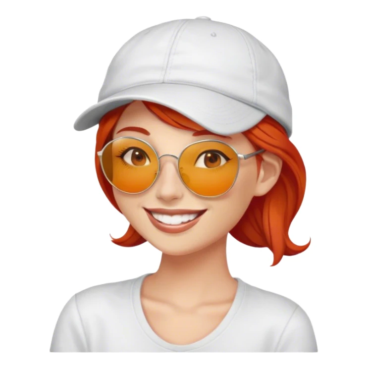 Red hair woman smiling with cap and sunglasses on sticker