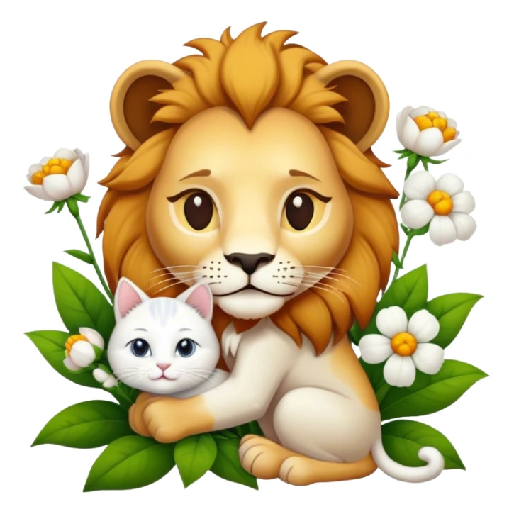 Lion give white cat flowers sticker