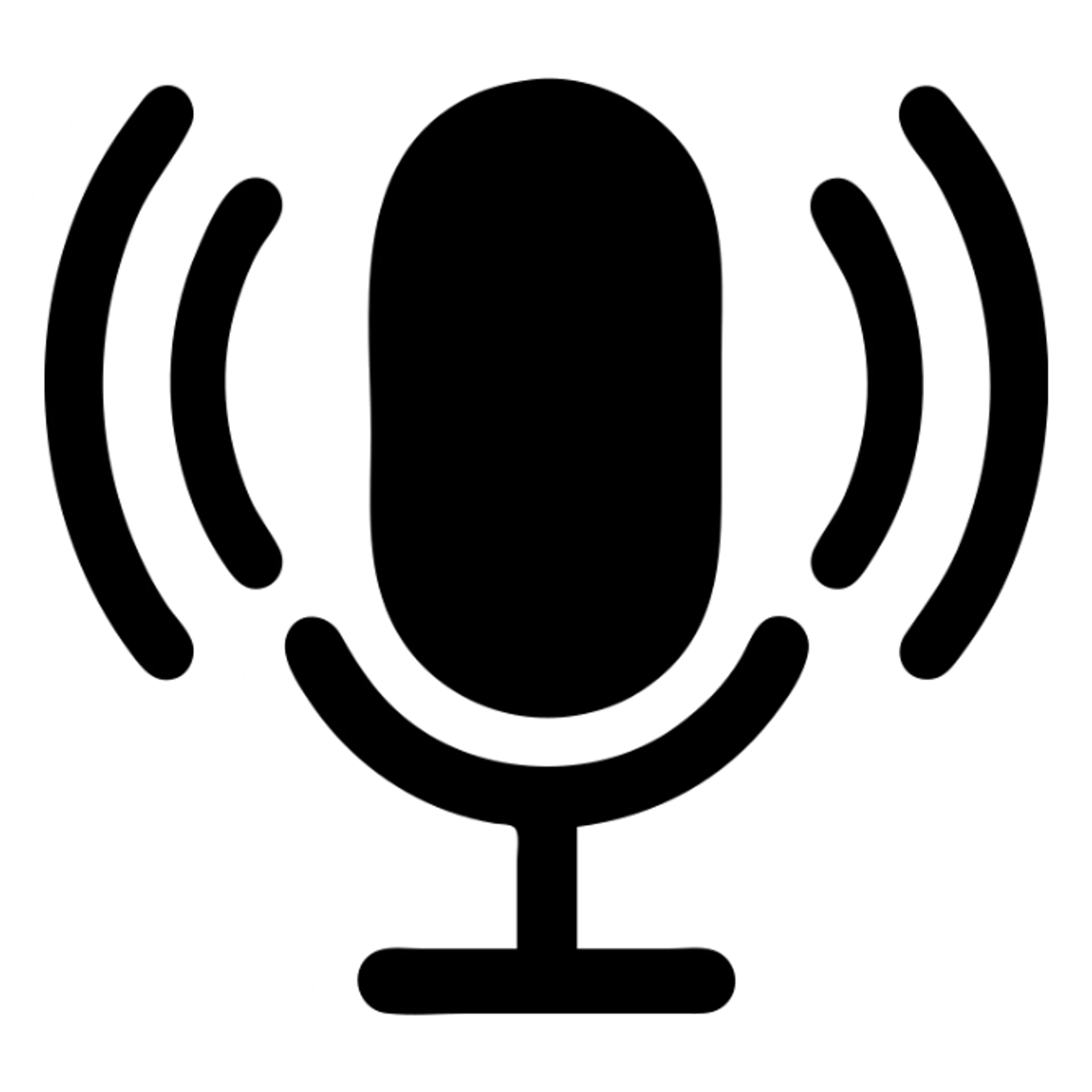 microphone with radio waves, solid black fill, minimalist silhouette, rounded shapes sticker