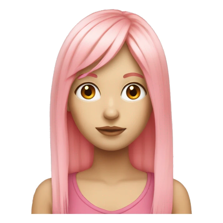 white girl with orange long hair and bangs wearing pink  sticker