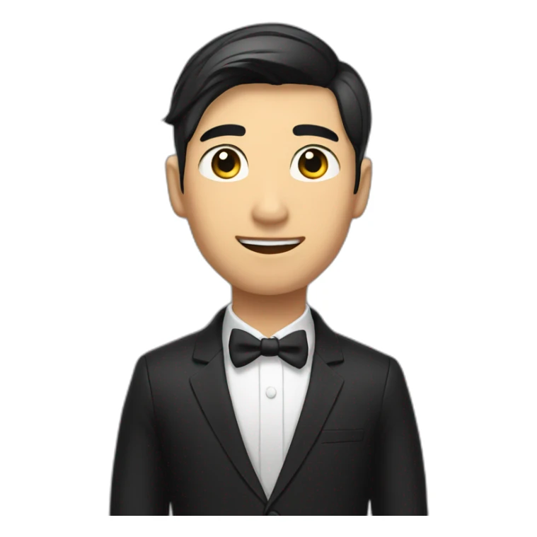 A asian young man, exuding confidence, in a black suit. sticker