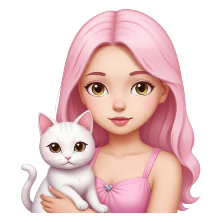 girl in pink dress with cat  sticker
