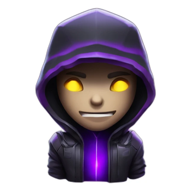 tools with this style : Crytek Crysis Video game neon glowing bright purple character purlple black hooded hacker themed character sticker
