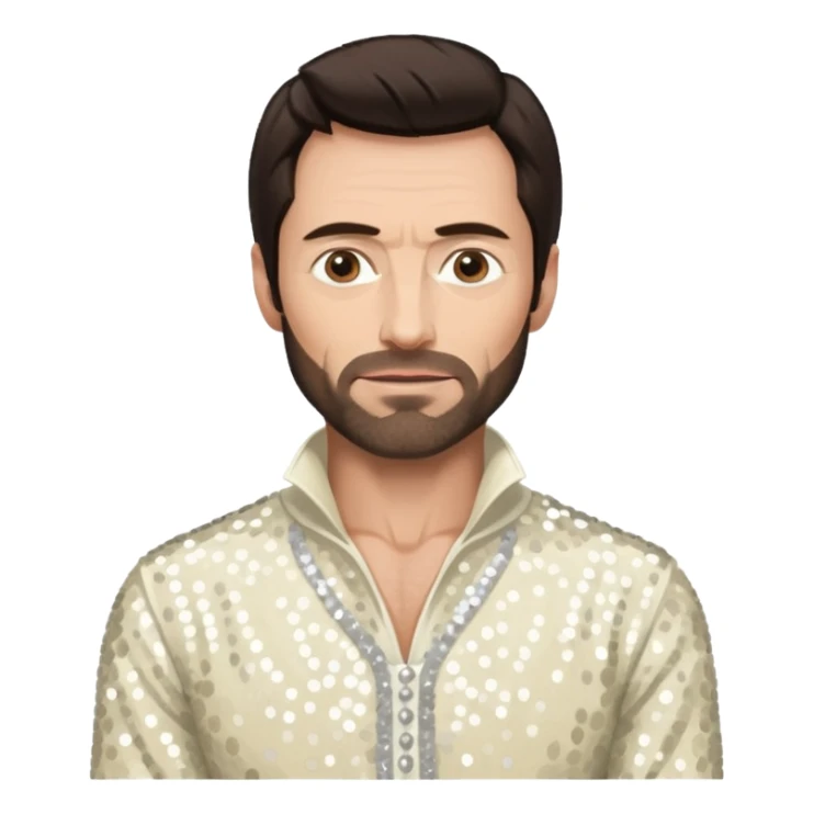 Hugh Jackman with Dark Brown Hair, Ivory Sequin Outfit sticker