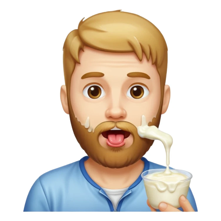 A bearded white men with yogurt, dripping off of his tongue sticker