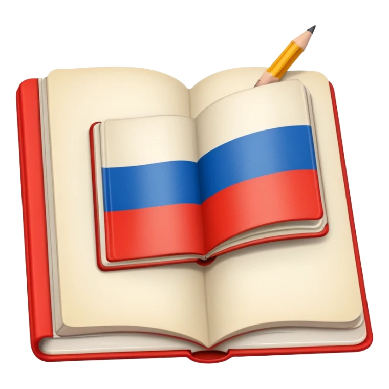 book with Russian flag colors, open notebook and pencil nearby sticker