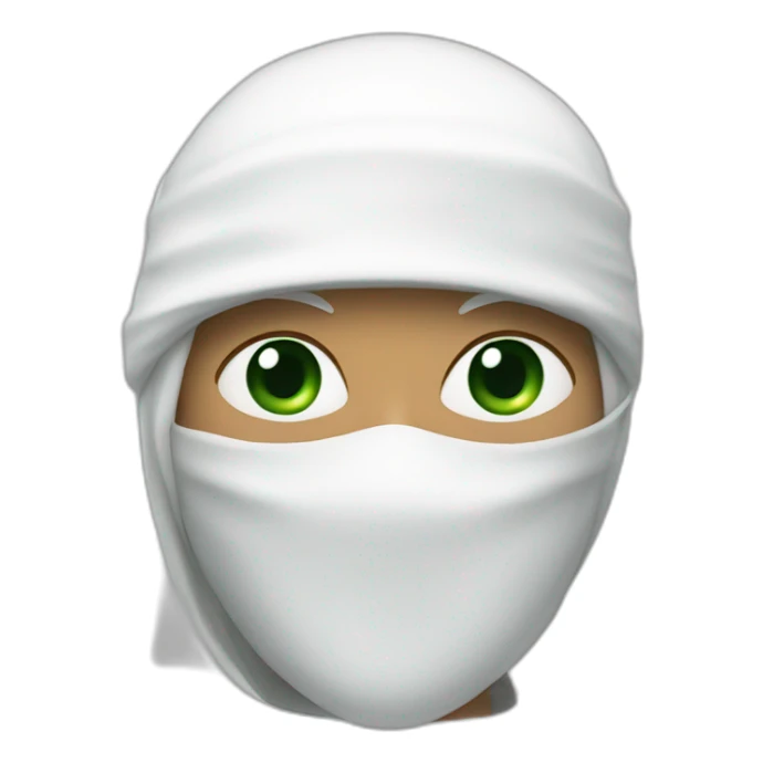 white ninja with a white veil on his head, green eyes sticker
