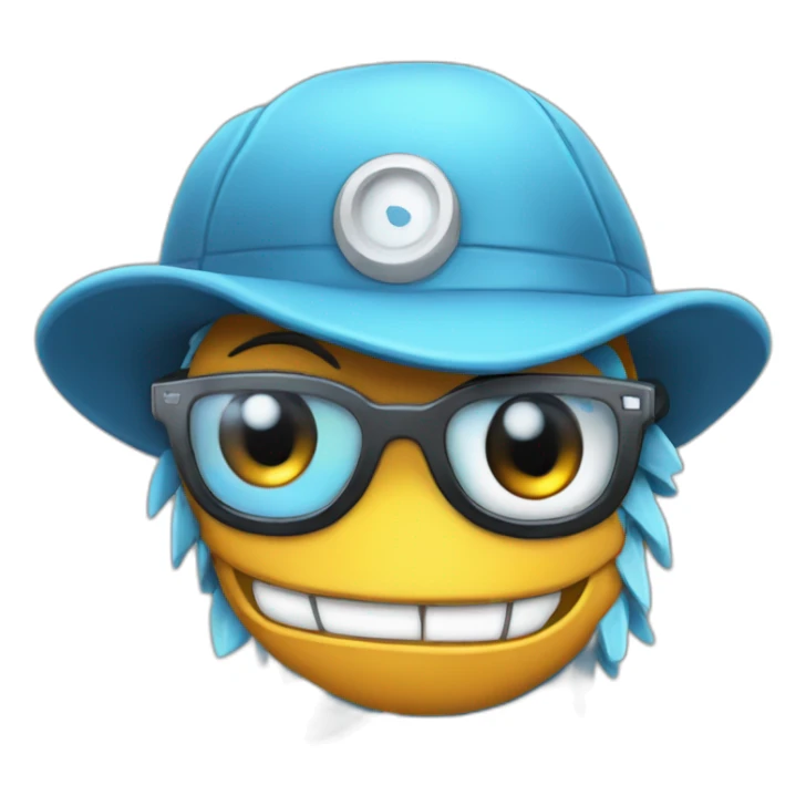 Crazy funny Cyberpunk Articuno head with beautiful smile wearing glasses and hat sticker