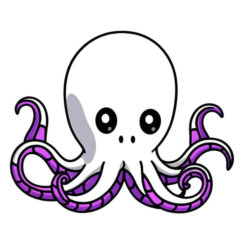 futuristic octopus designer toy with tentacles, cybernetic elements, X-shaped eyes, sleek armor, collectible art figure sticker