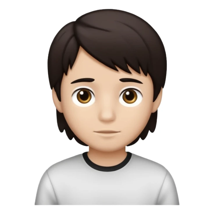 Dark brown hair, black and white skined and is a boy sticker