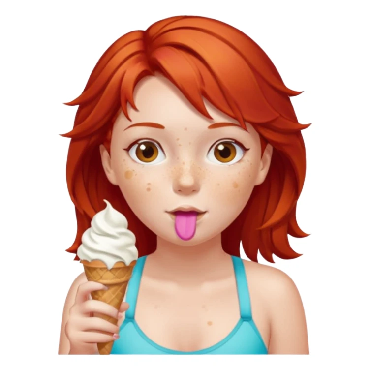 girl kid red haired swimsuit, eating ice cream, sun sticker