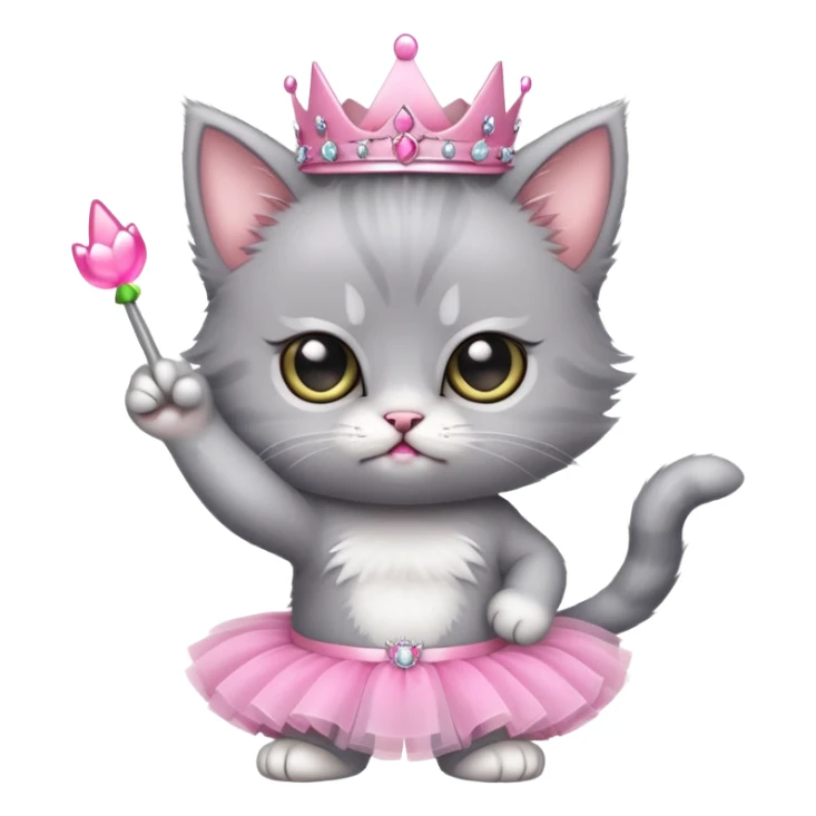 angry cute grey kitten in a pink tutu and tiara holding up their middle fing sticker