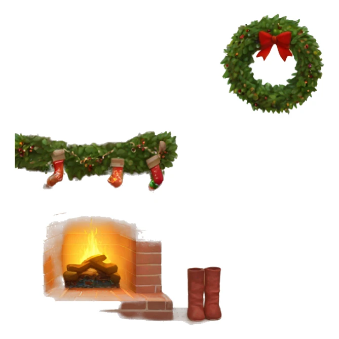 Brick Fireplace with wreath and Christmas lights and stockings sticker