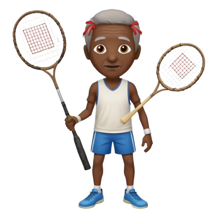 ancient tribal old black man with 1 badminton racket sticker