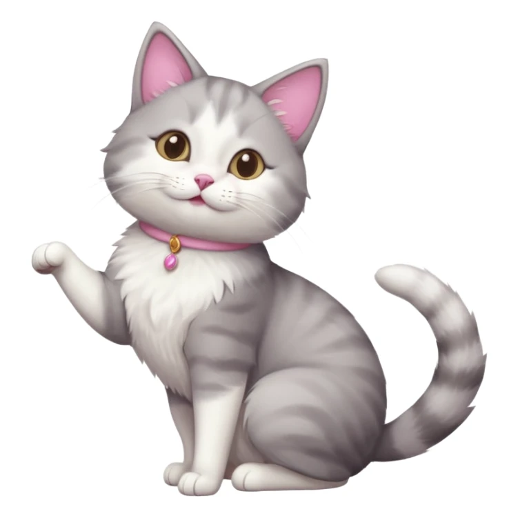 grey and white cat doing a big long stretch reaching up into the air sticker