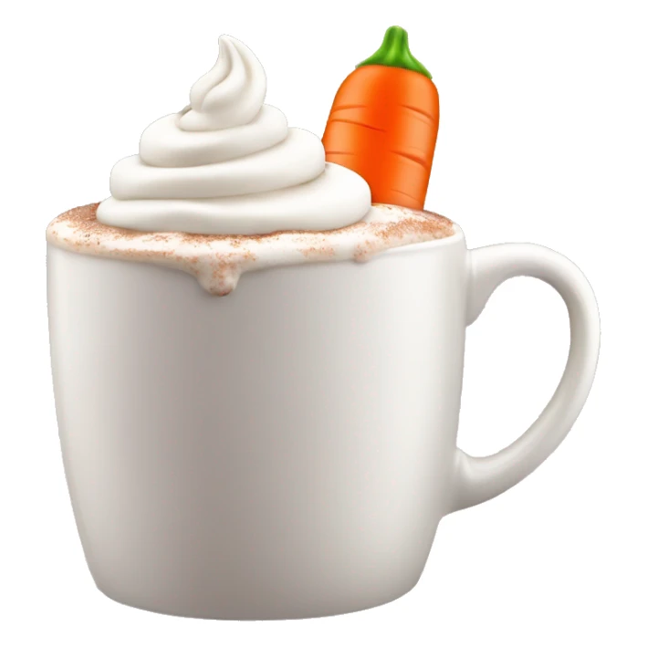 Realistic hot chocolate in pastel color mug with whipped cream on top and a carrot stuck through the whipped cream. sticker