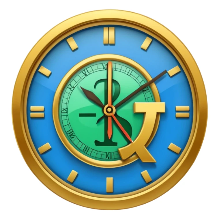 Flat vector icon of money with ruble symbol and a clock, representing tax payment deferral, minimalist governmental infographic style, solid shapes, high contrast, no shadows, no text, white background sticker