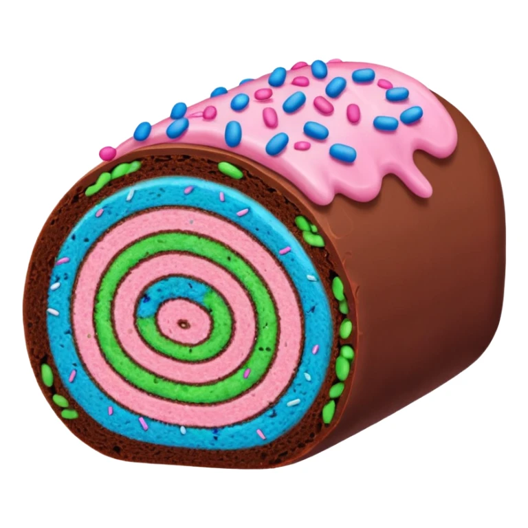 A chocolate swiss roll with pink, blue and green sprinkles sticker