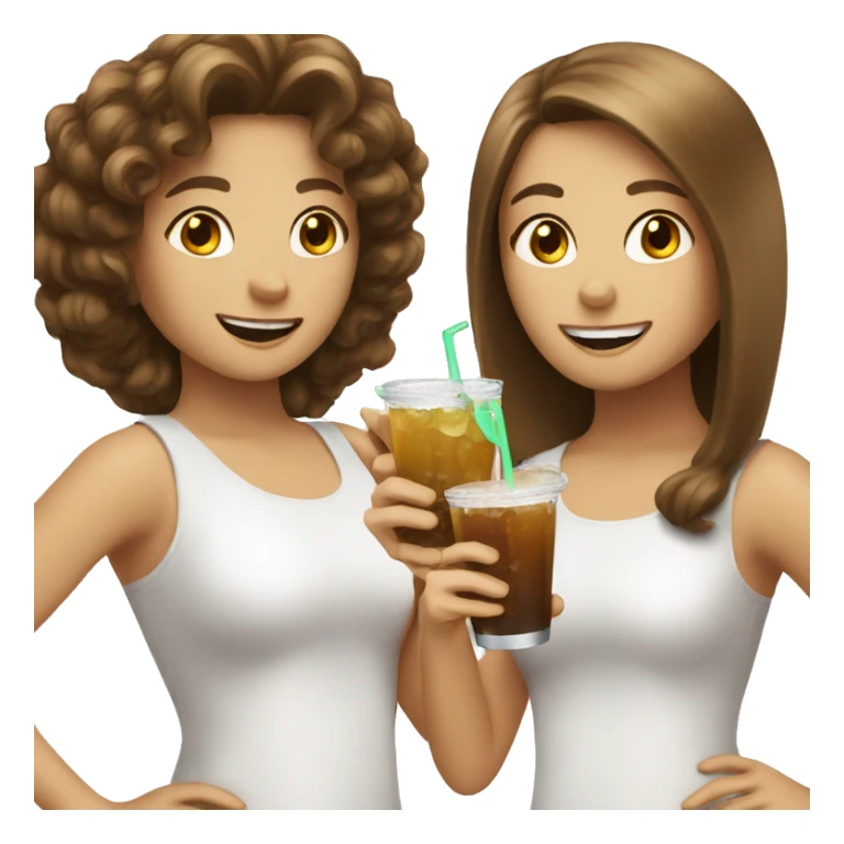 Two white girls with brown hair cheering drink sticker