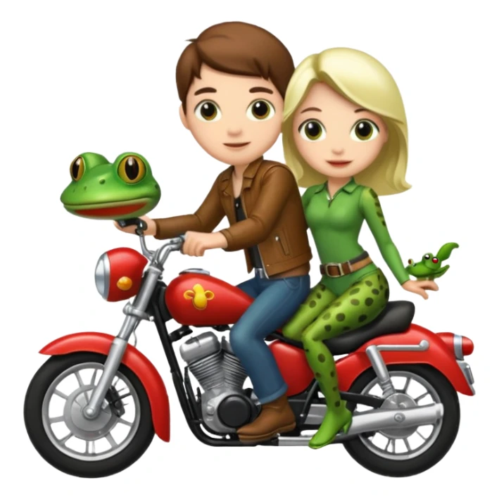 Couple with a frog riding a motobike sticker