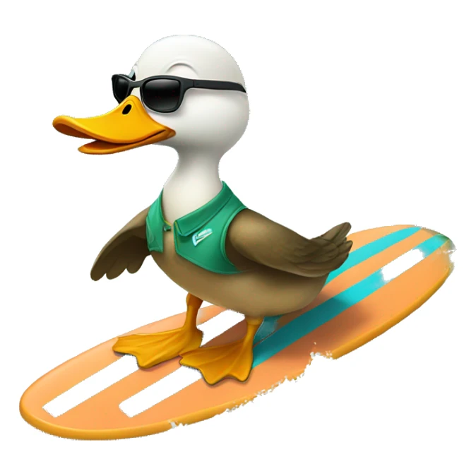 a duck who wearing sunglasses and on a surfing board sticker