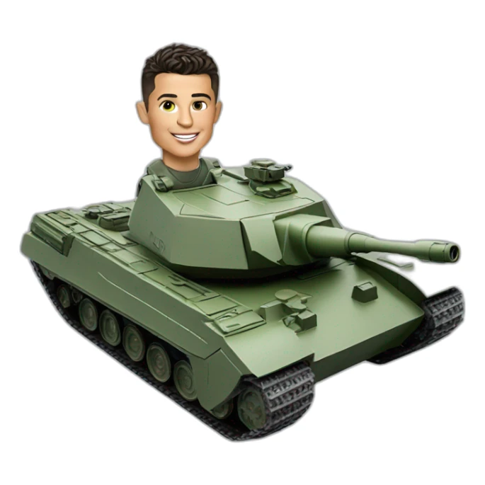 Miniature Cristiano Ronaldo rides tank sticker