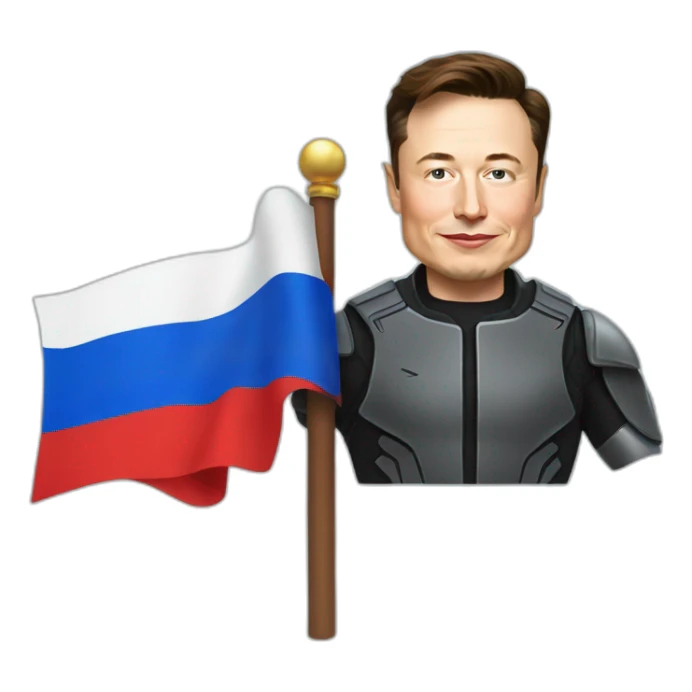 Elon musk holding Russian flag sticker
