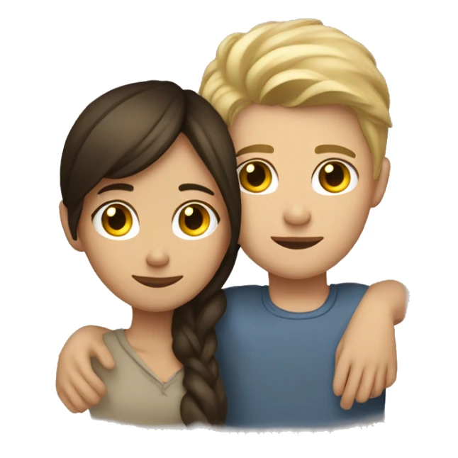 brunette girl cuddling dirty blonde boy sticker