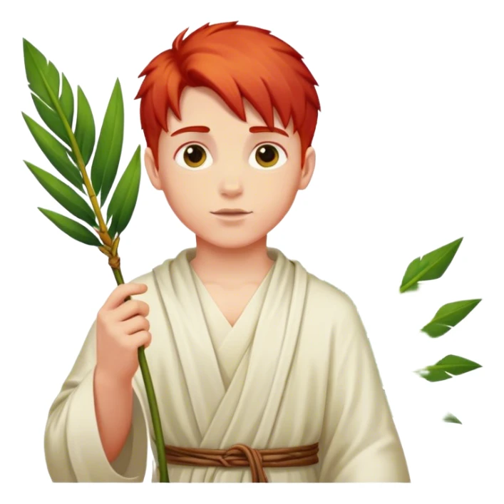holy boy with red hair and palm branch sticker