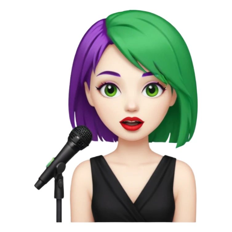 female joker with dress, microphone, singing sticker