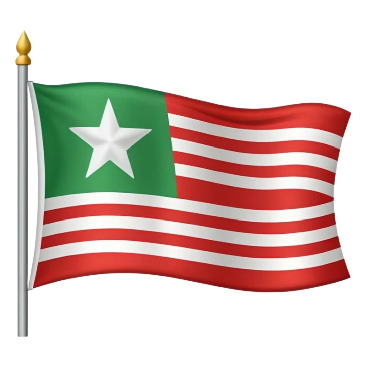 A three horizontally equal striped flag with green on top white in the middle and red in the bottom with a small black star in the middle sticker