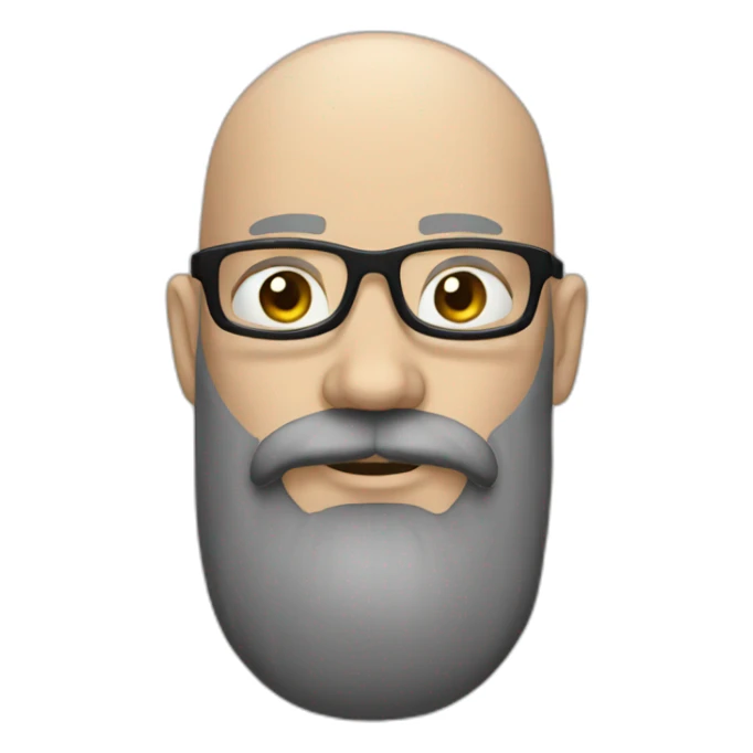 a white bald men with glasses and a big black beard sticker