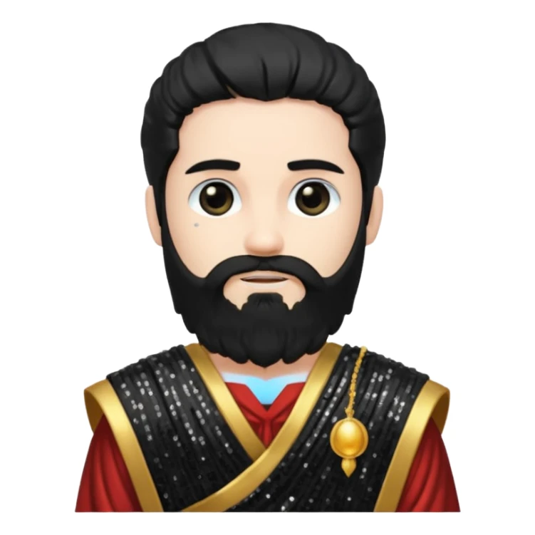 Pluto from Roman Deities with long black hair and beard, black sequin toga sticker