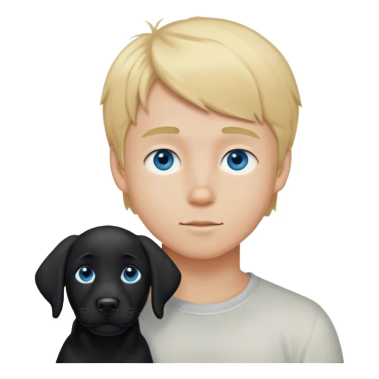 Blonde haired blue eyed boy with black lab sticker