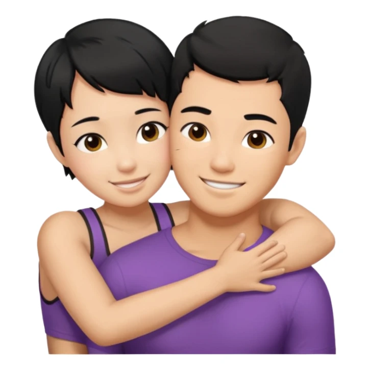 buff tan asian Man black hair hugging girl with black pixie cut  sticker