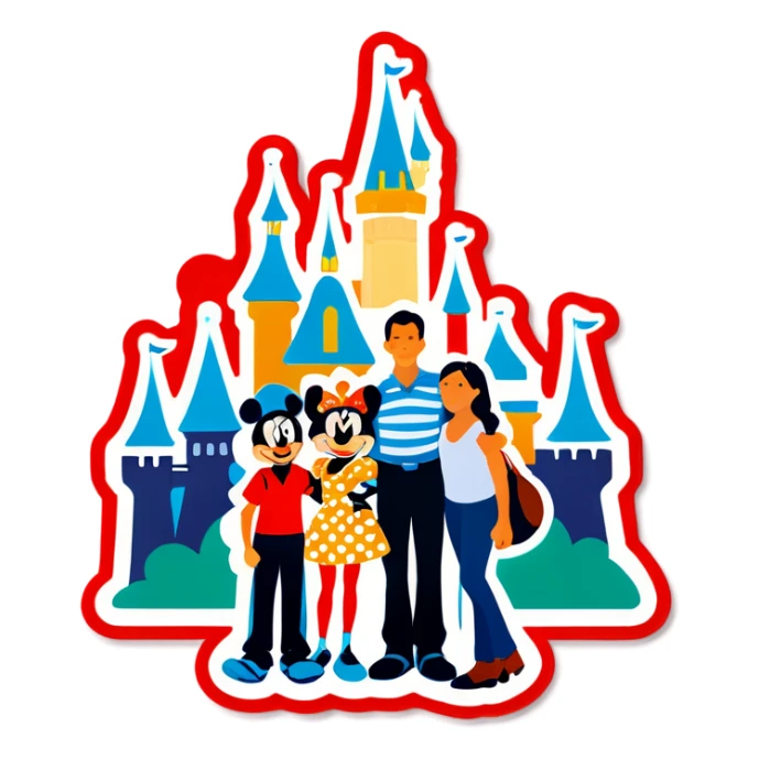 Family standing in front of Disneyland sticker