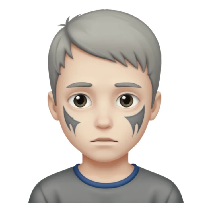 boy with scars on face and grey pigment sticker