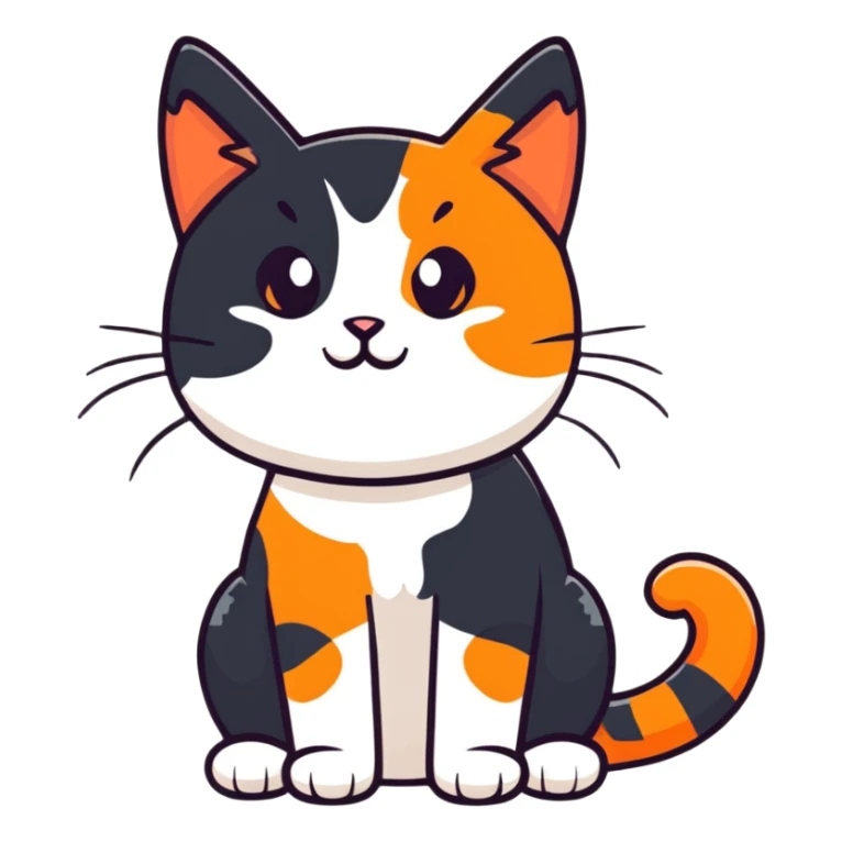 calico cat with orange, black and white fur sticker
