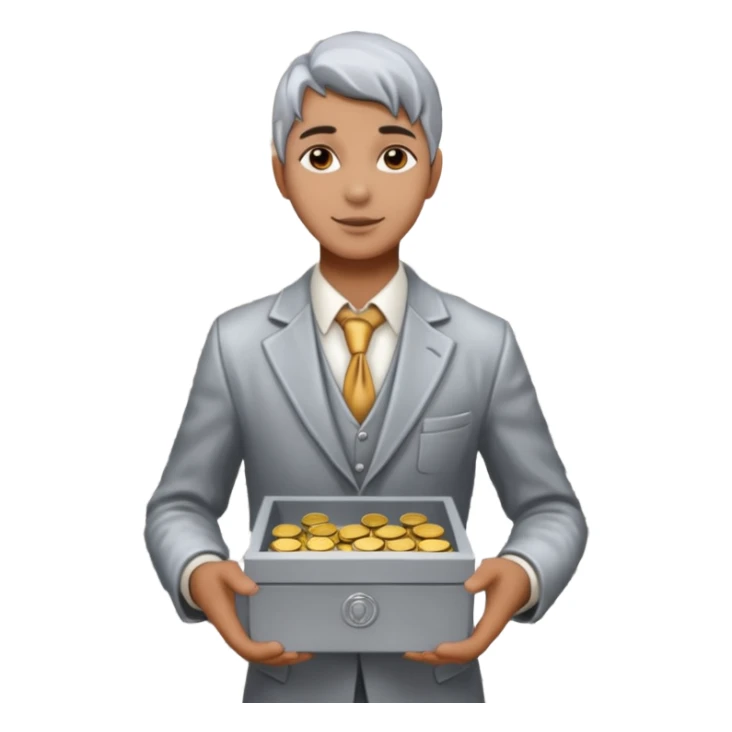 Living statue (silver paint),Street Performers,background street setup, with coins box sticker